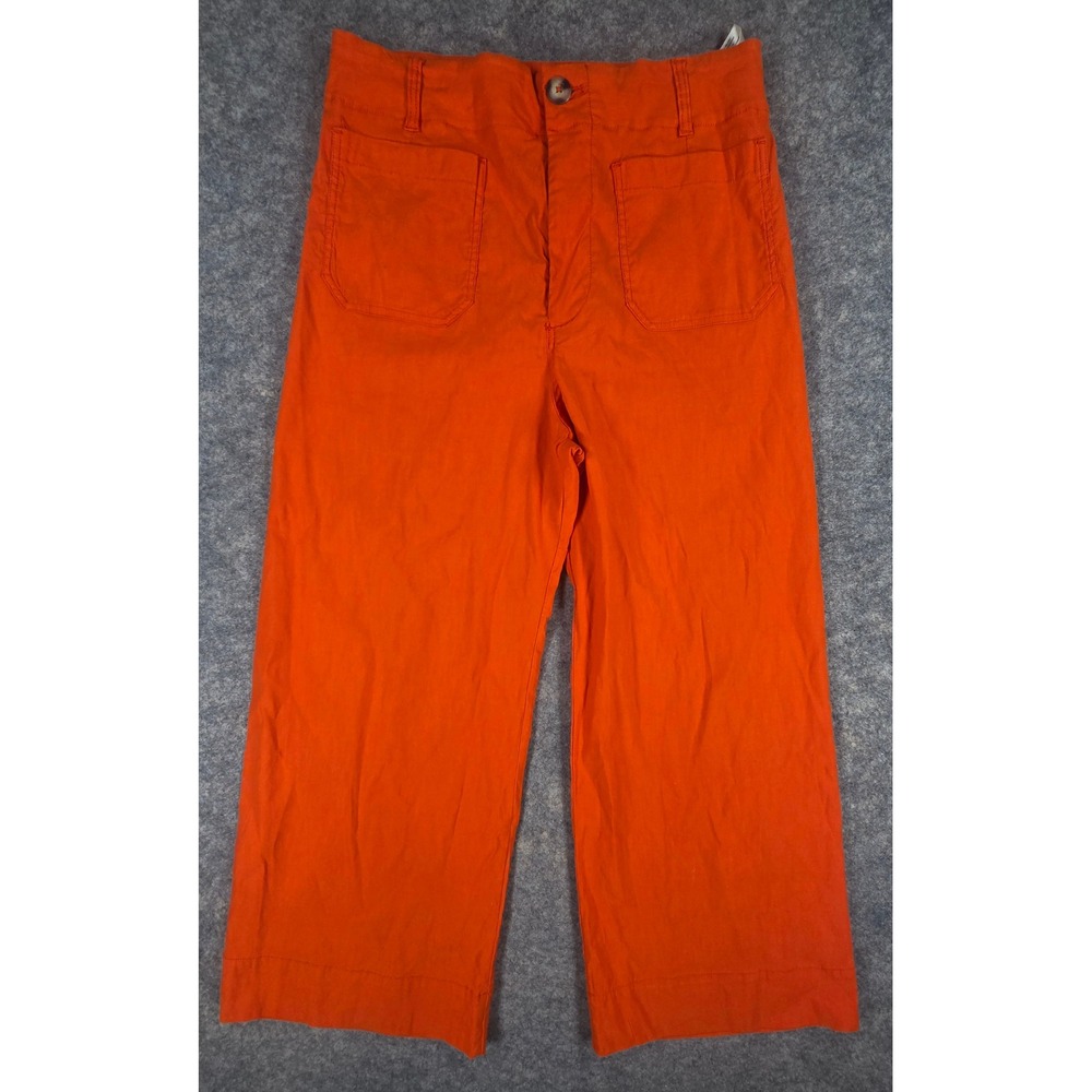 Maeve Anthropologie The Colette Wide Leg Pants Orange Linen Blend Size 31